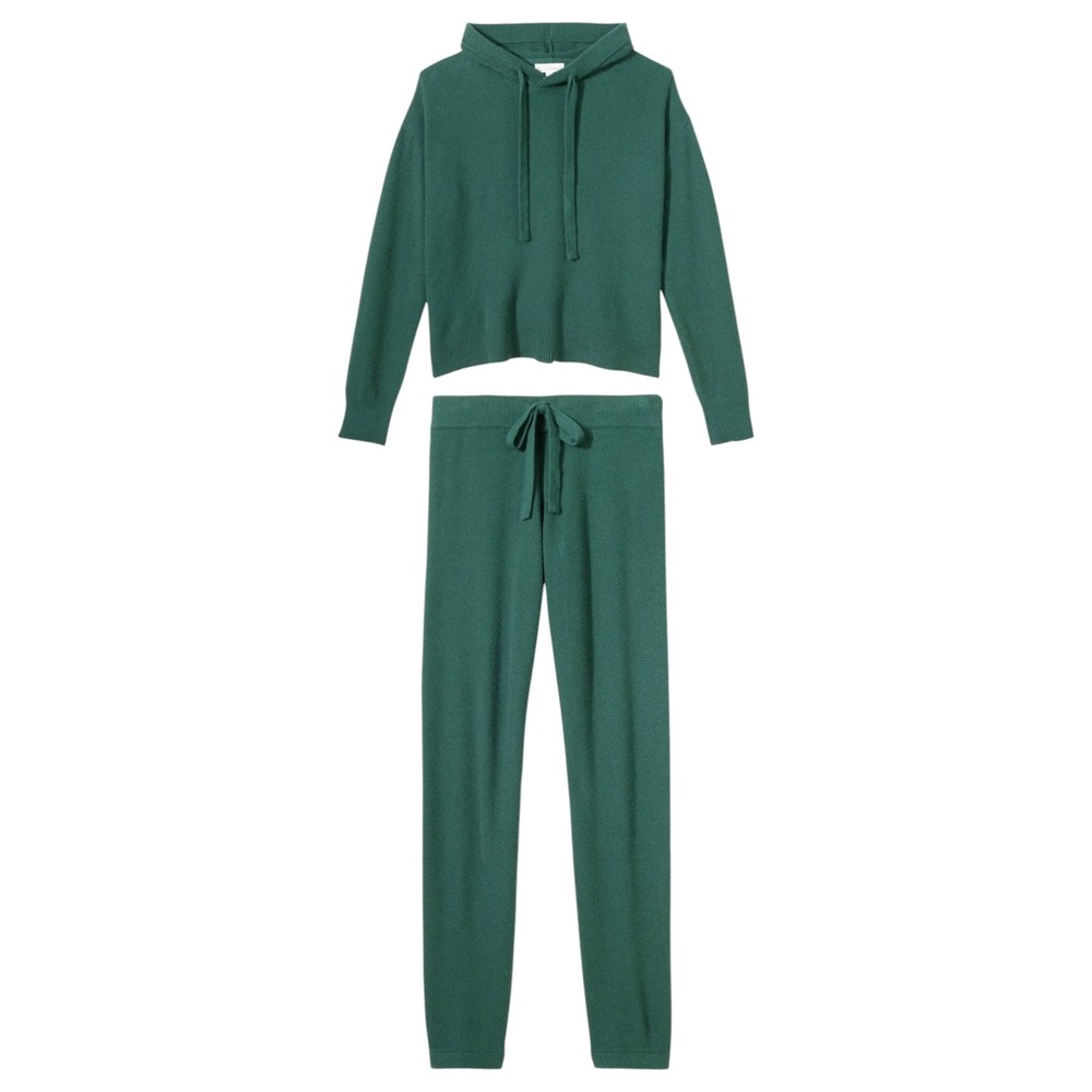 PJ Salvage Textured Knit Hoodie Jogger Lounge Set M Sweater Weather Forest Green
